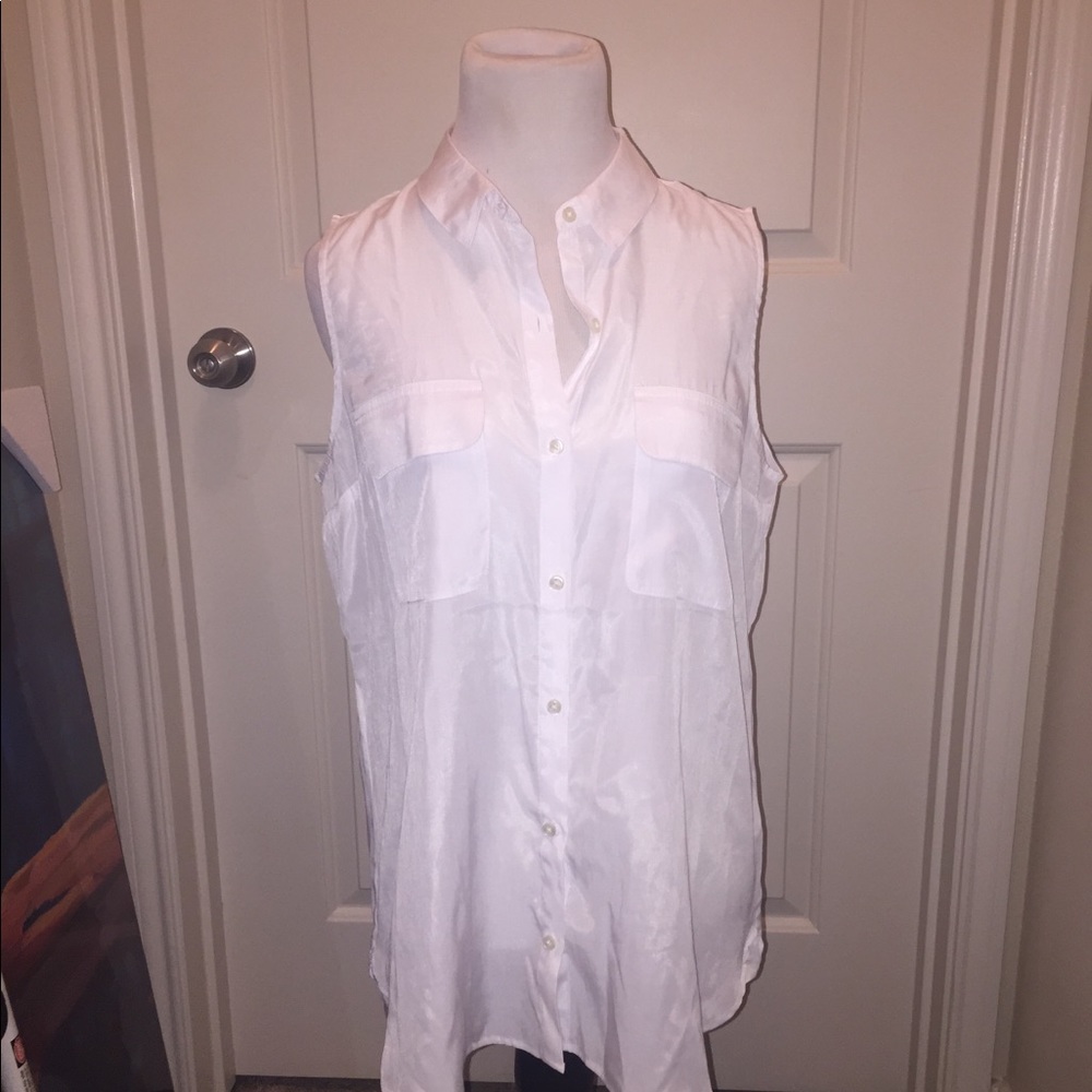 Express White Button Up Tunic Type Blouse M